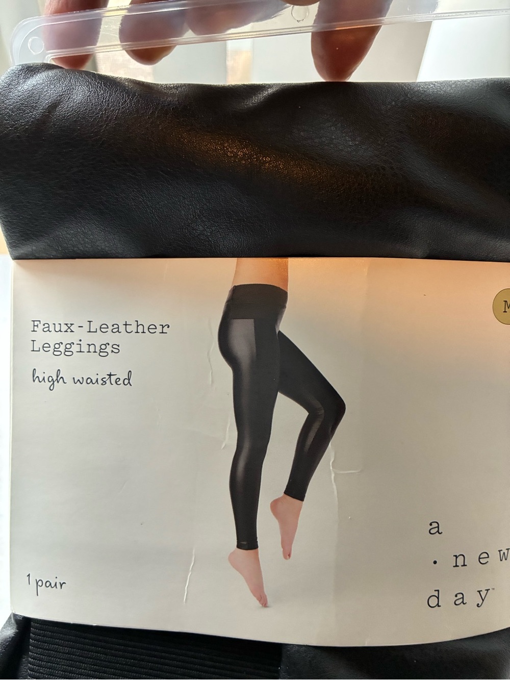 Faux-Leather High Waisted Leggings - Black- A New Day